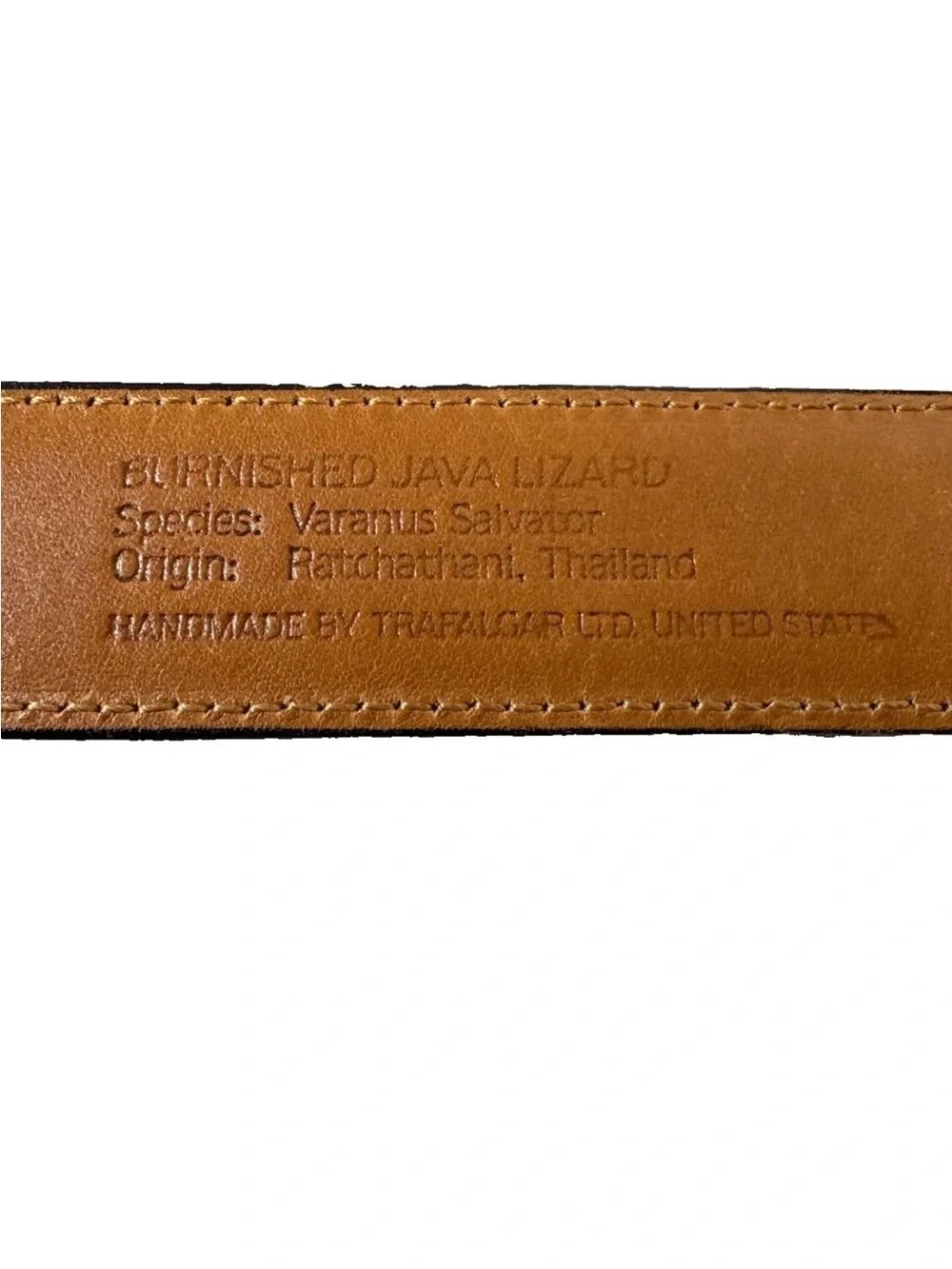 Trafalgar Premiere Java Lizard Leather Belt Mens 34 Black Gold Buckle Handmade